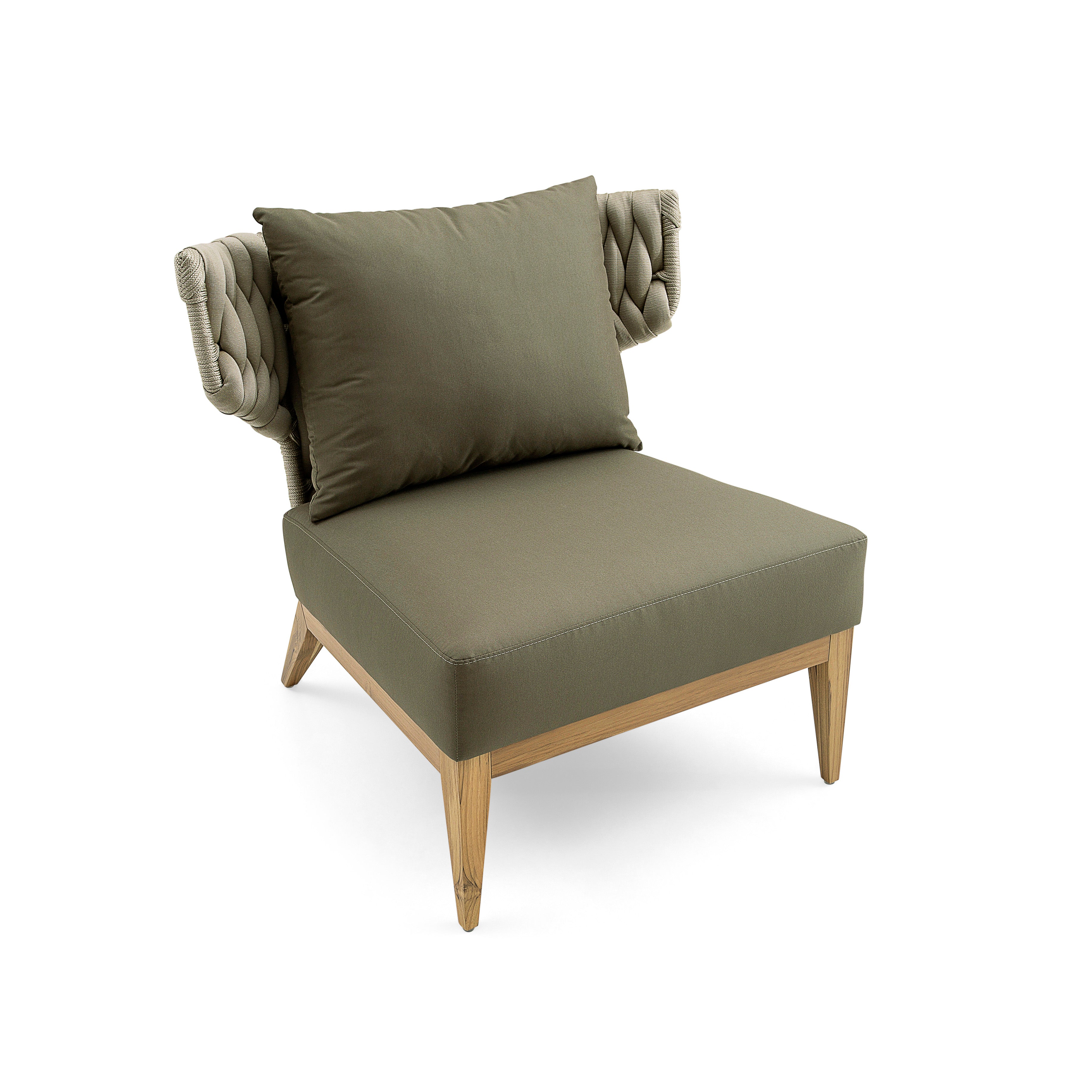 BELUGA Outdoor Armchair in Teak and Green Fabric