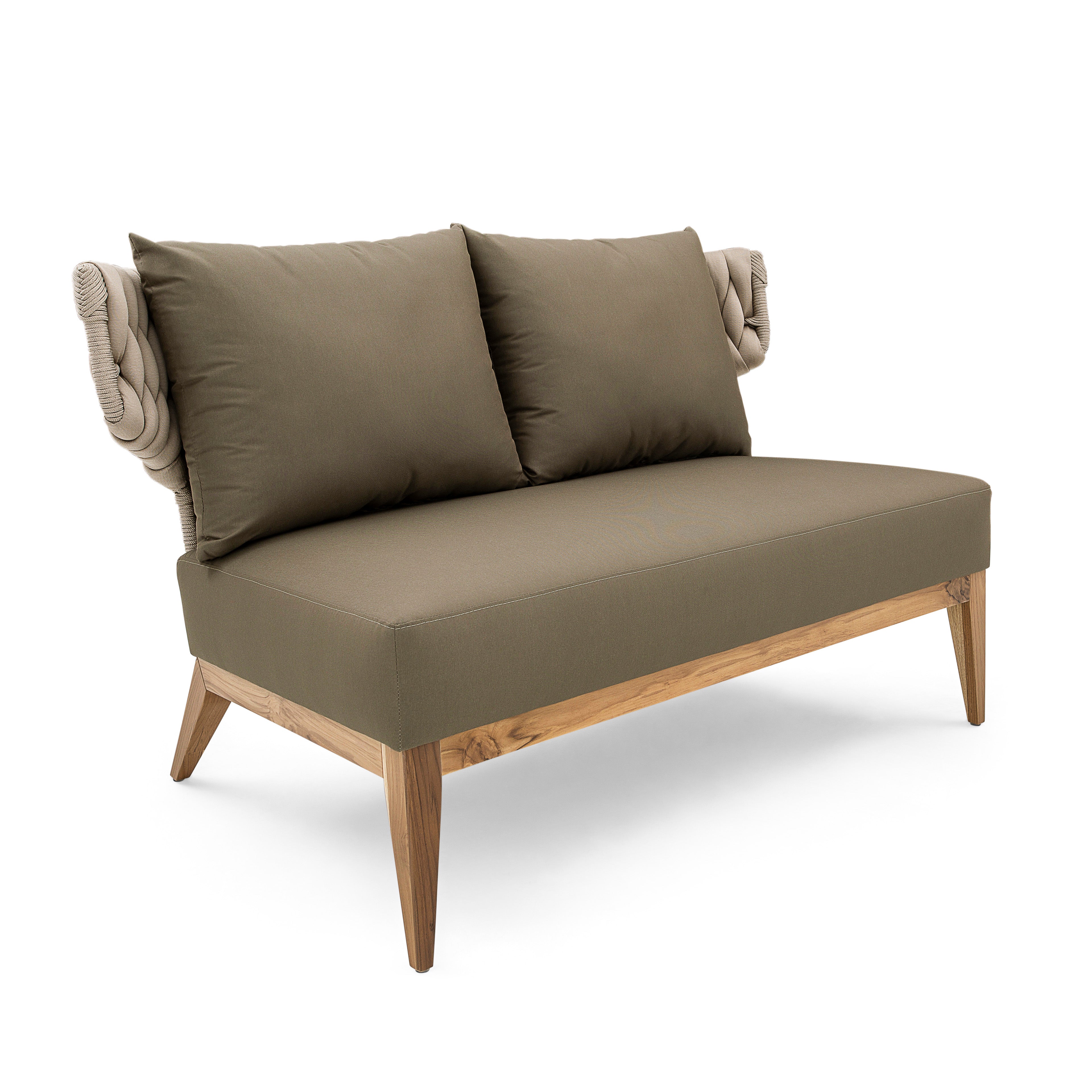 BELUGA Outdoor Loveseat in Teak and Green Fabric