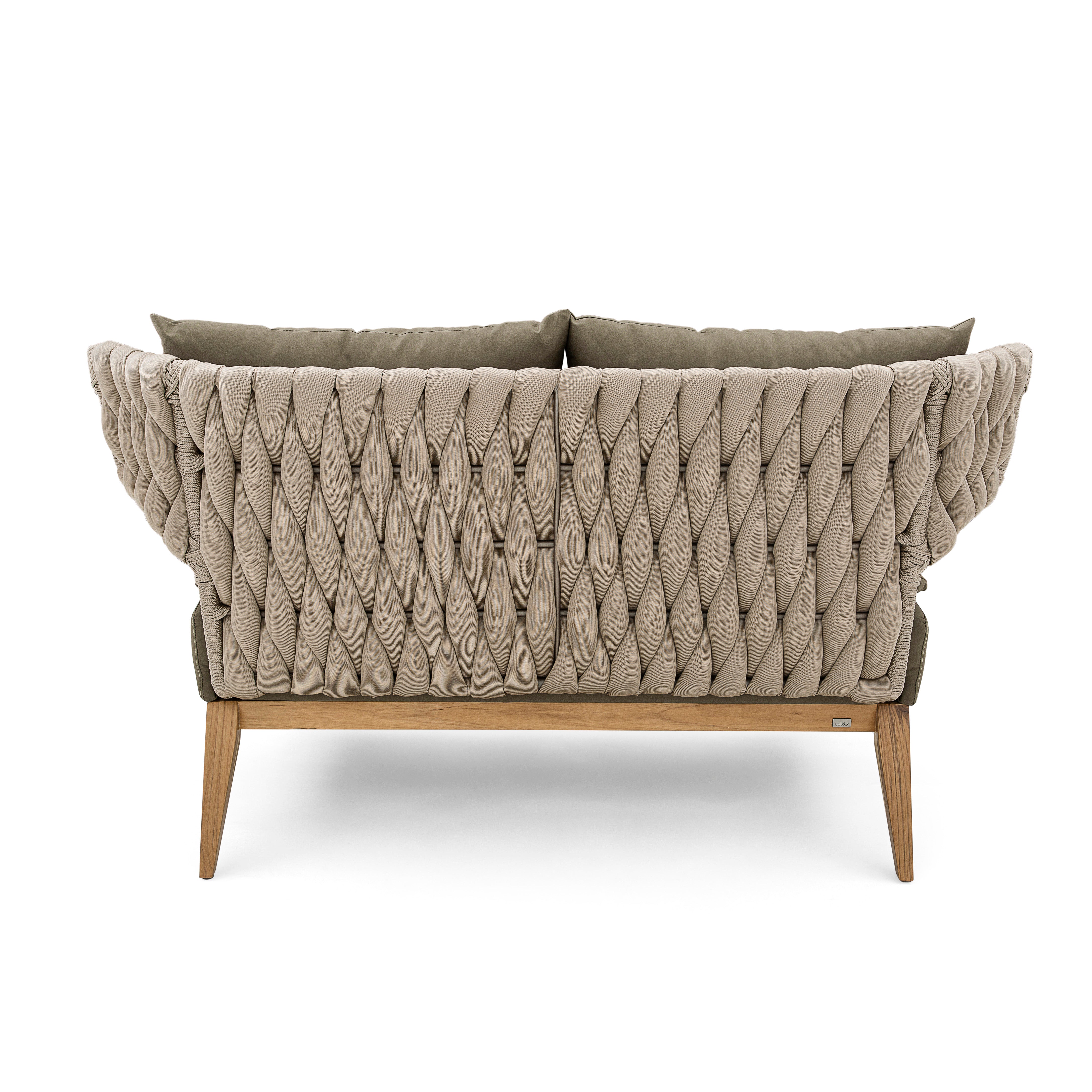 BELUGA Outdoor Loveseat in Teak and Green Fabric