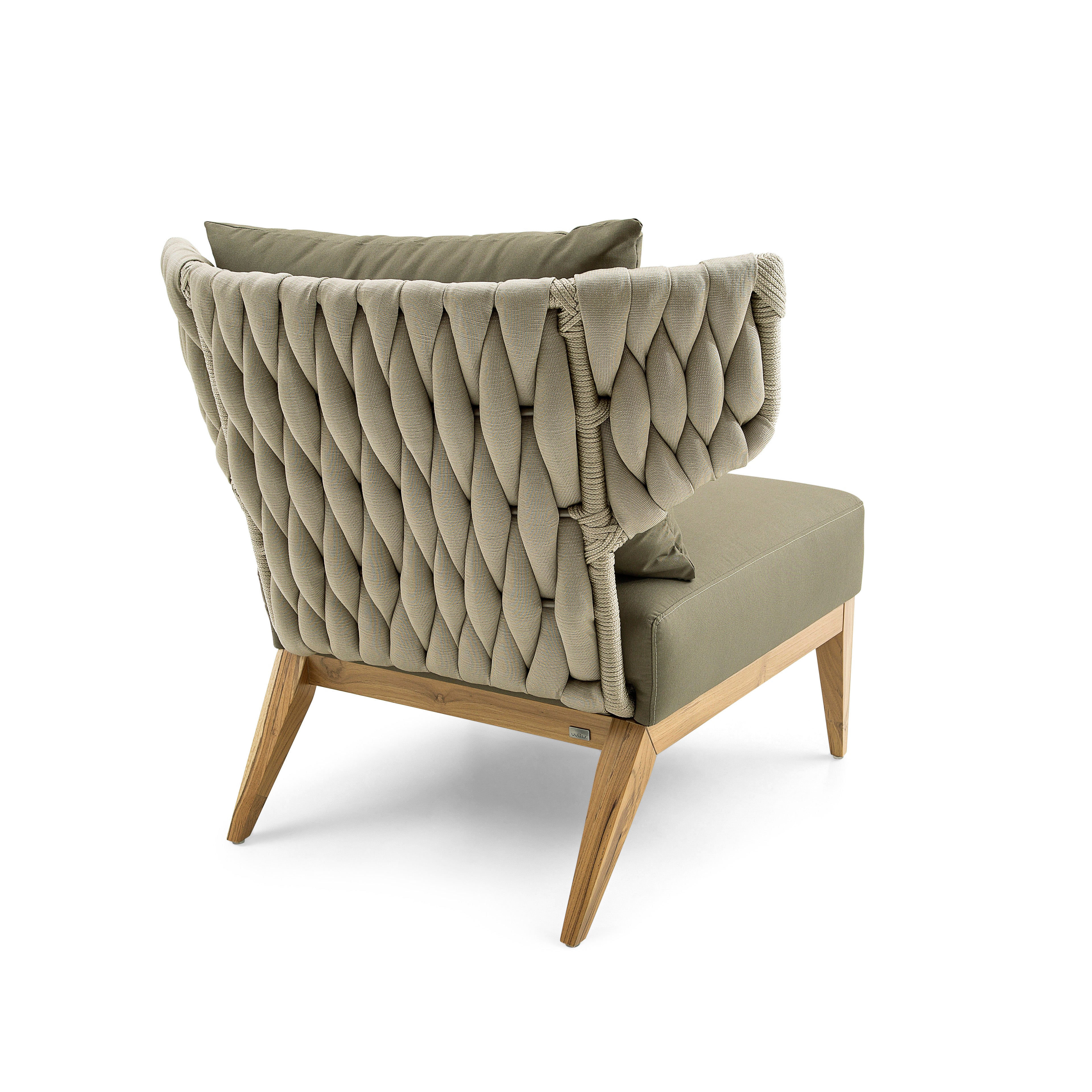 BELUGA Outdoor Armchair in Teak and Green Fabric