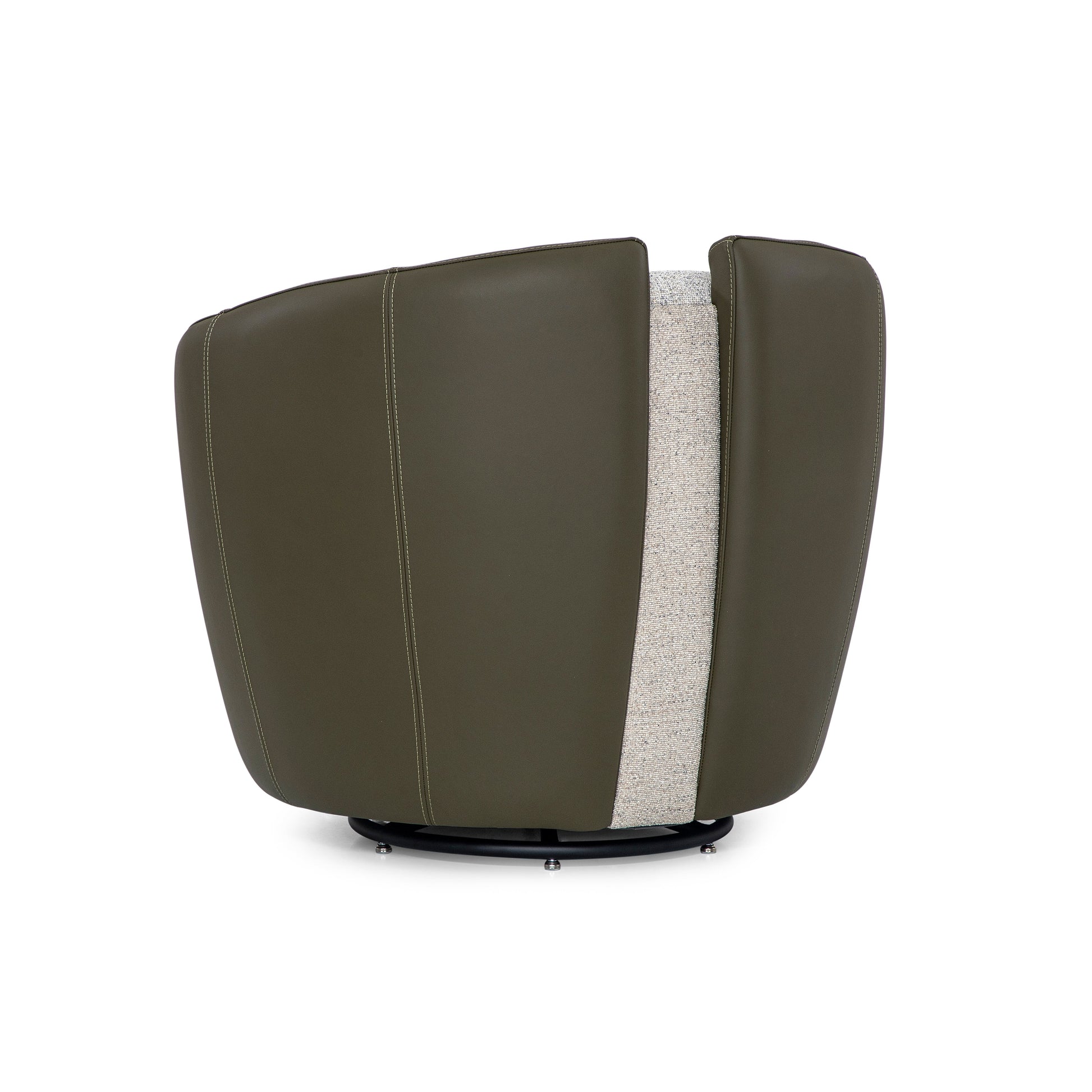 Modern chair with a green leather exterior and gray interior on a white background