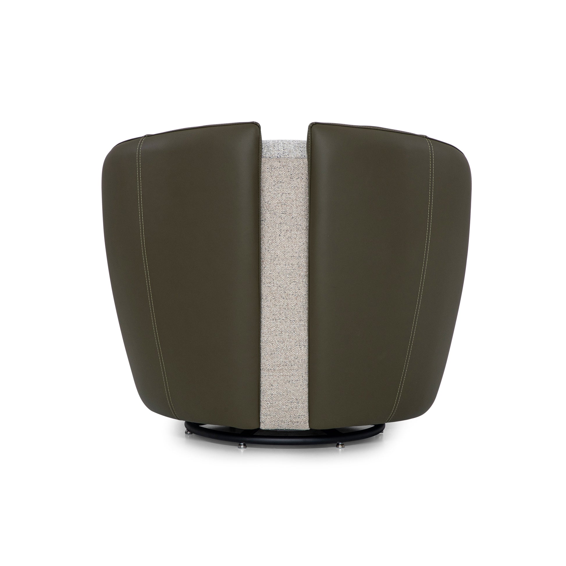 Modern chair with green leather and gray fabric design on a white background
