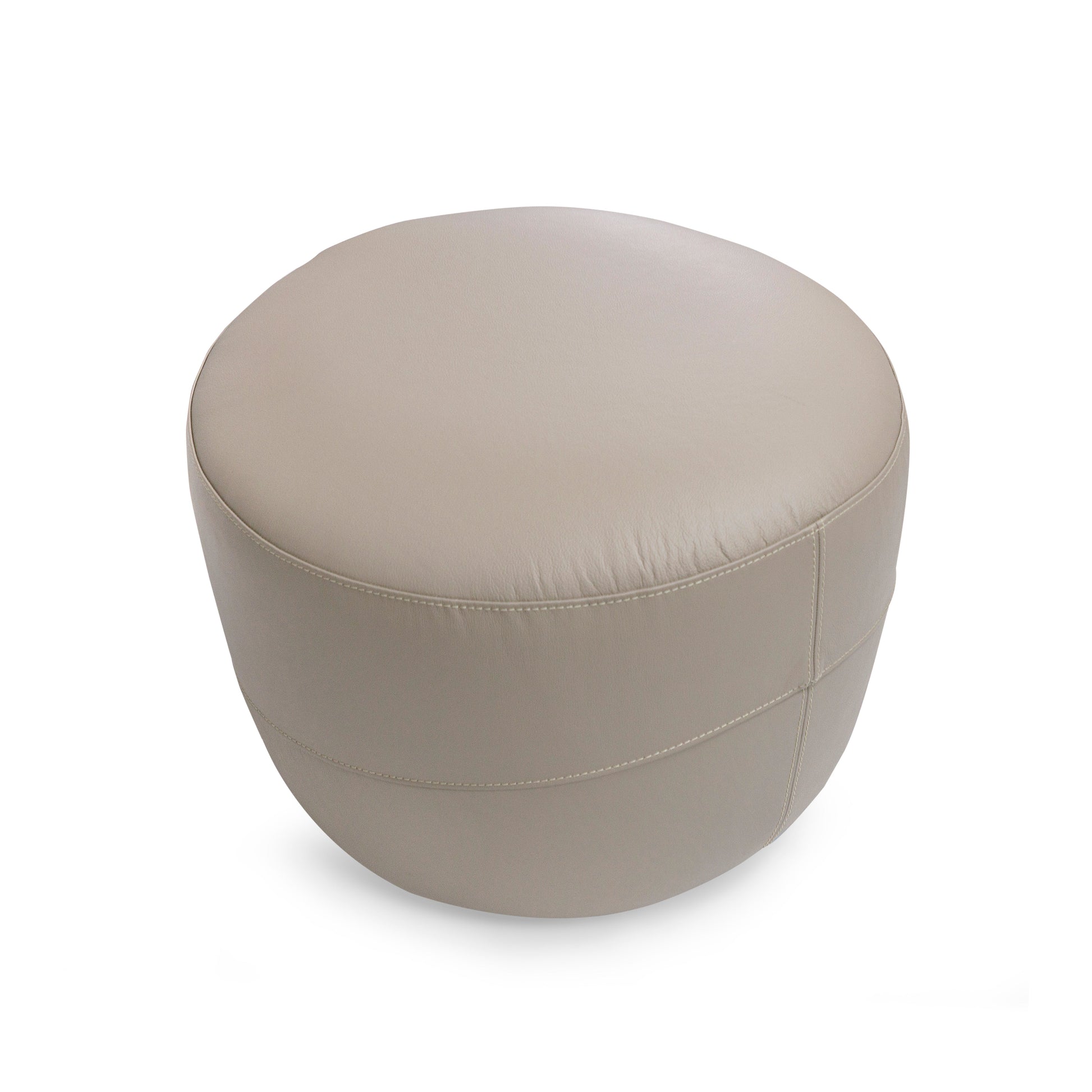 Round beige ottoman on a white background