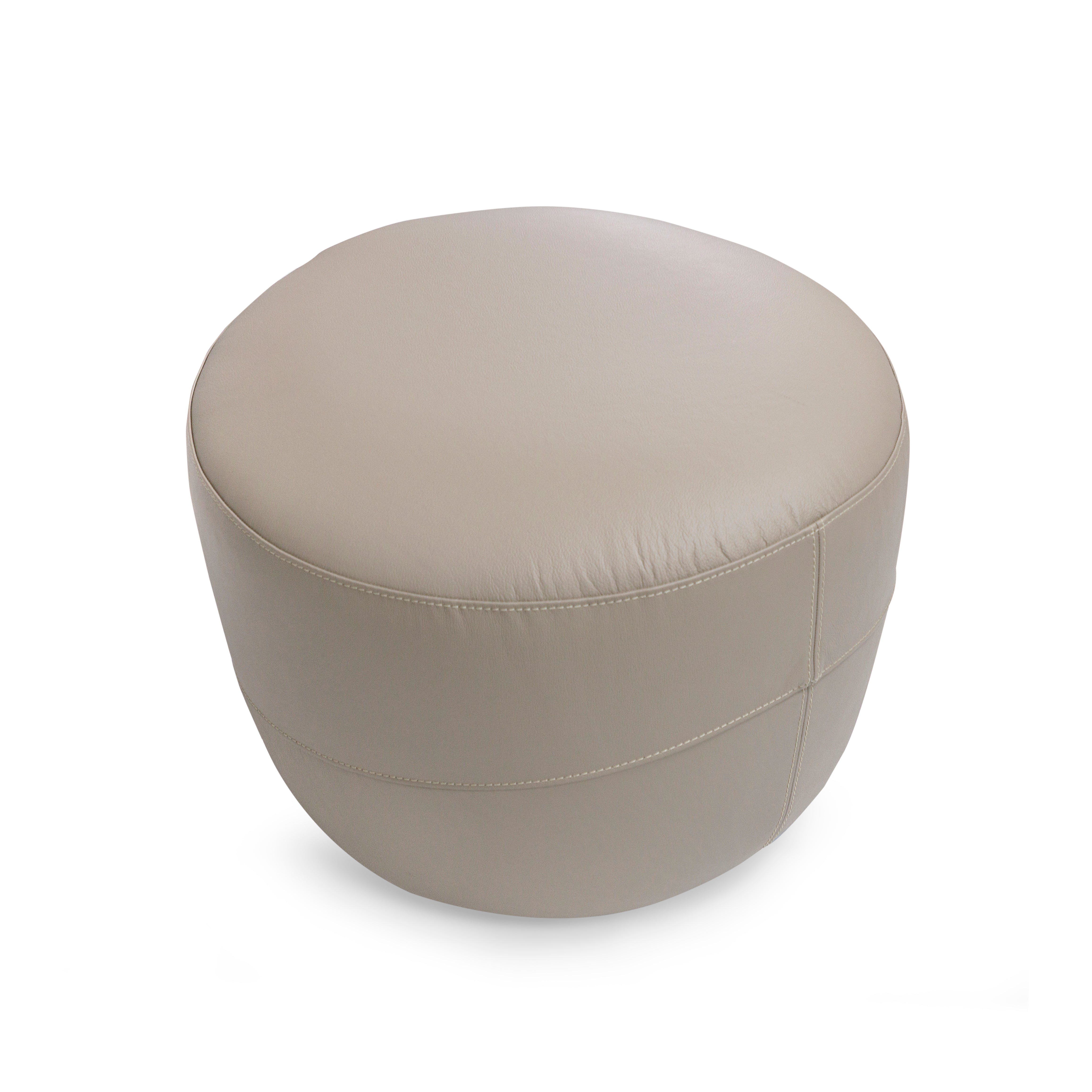 Round beige ottoman on a white background