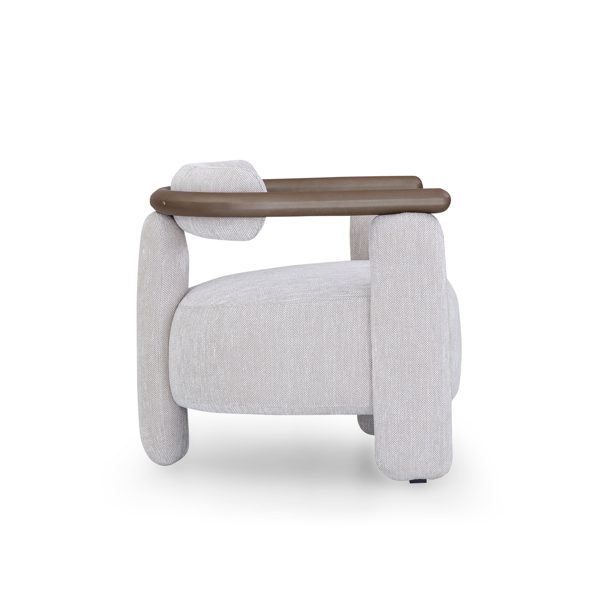Modern chair with a wooden side table on a white background
