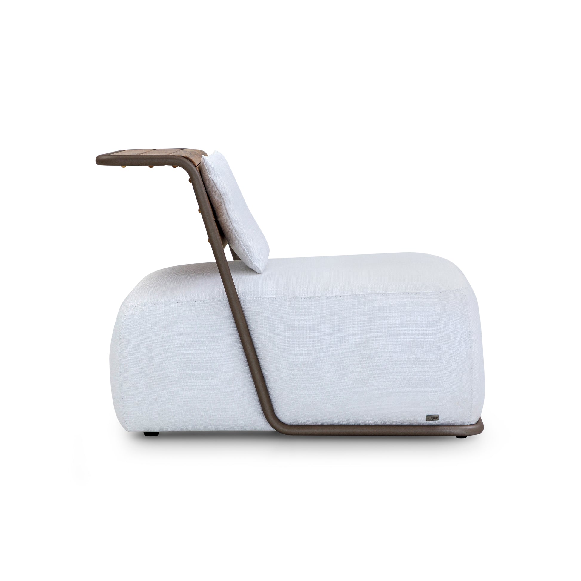 Modern white chair with brown frame on a white background