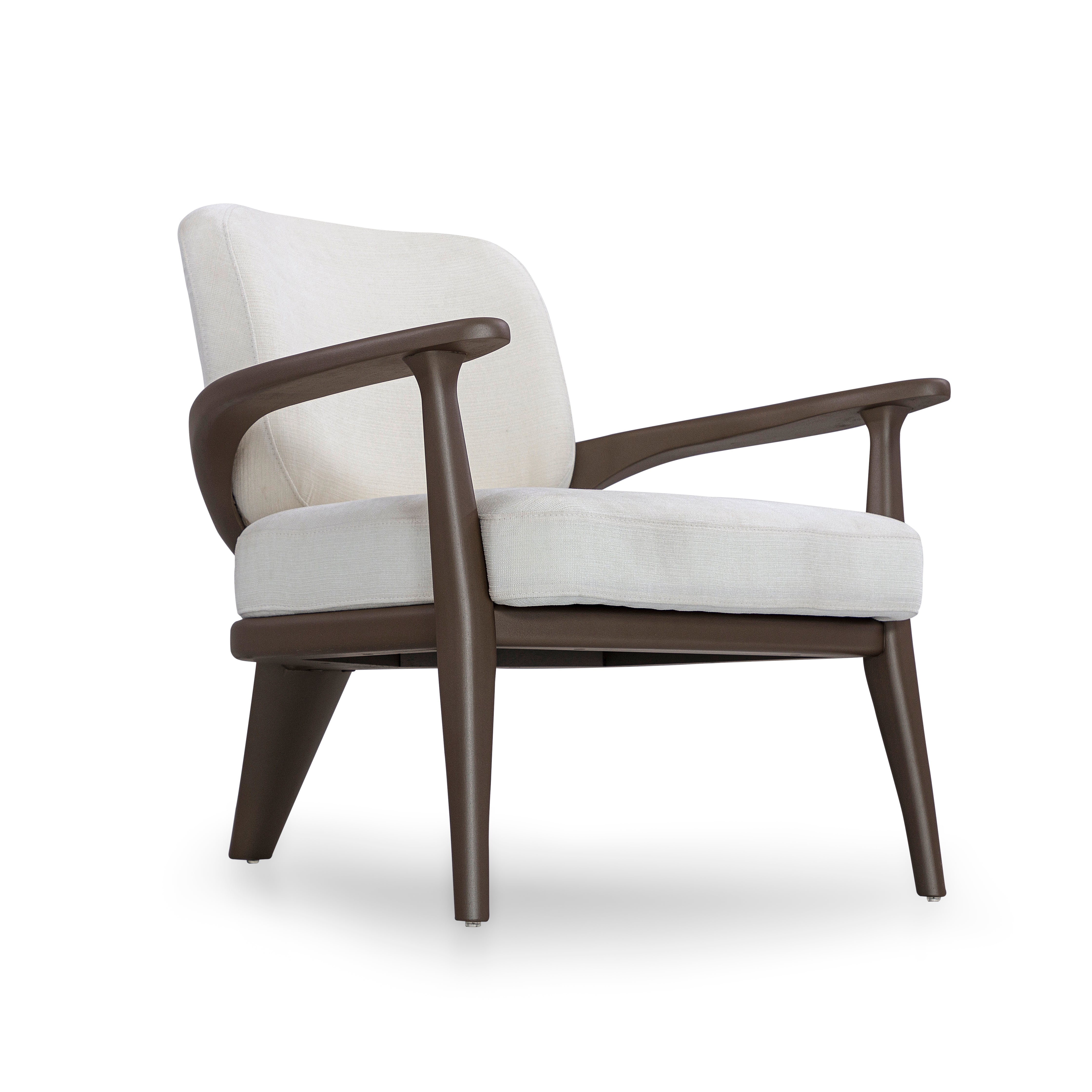 White armchair with wooden frame on a white background