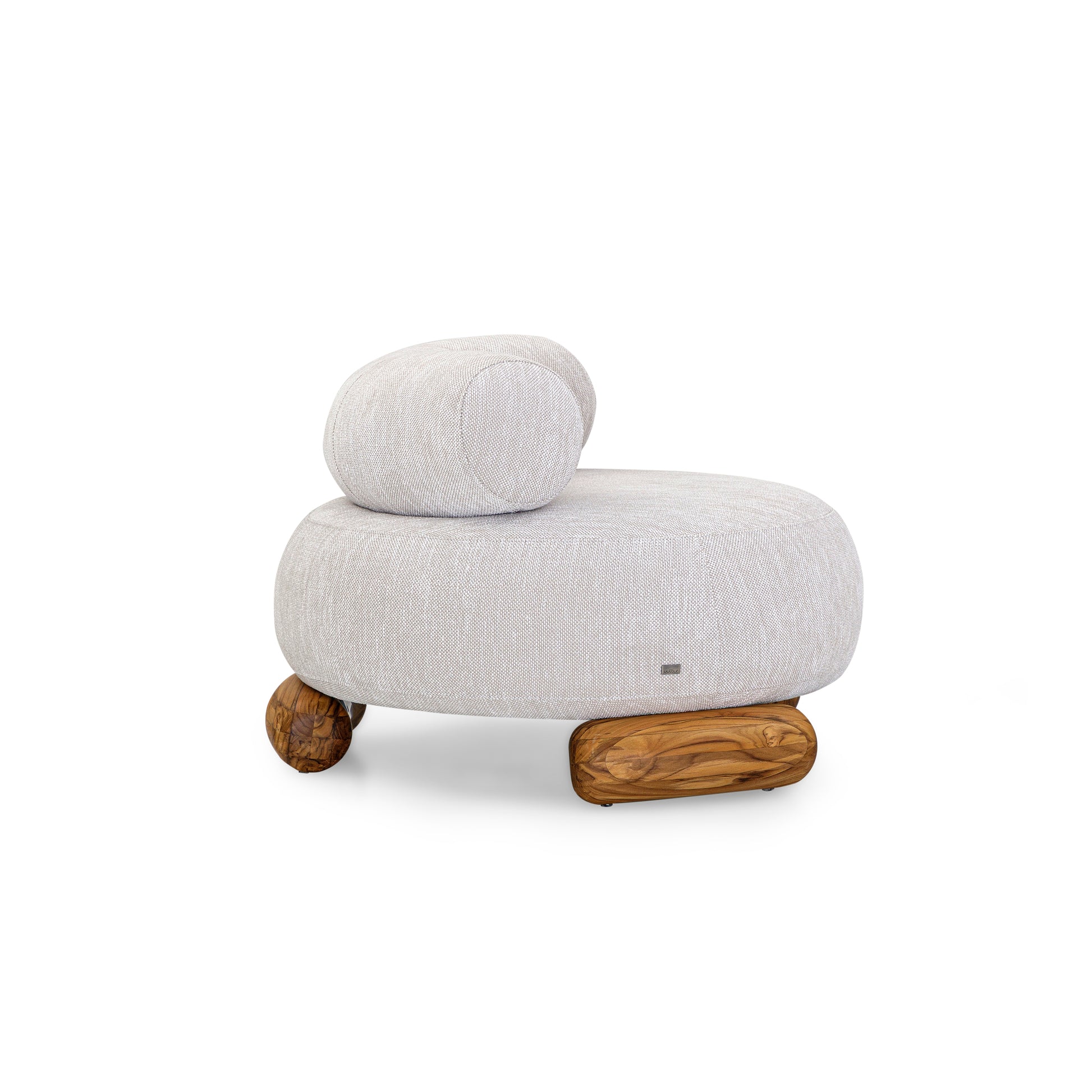 Modern ottoman with wooden legs on a white background