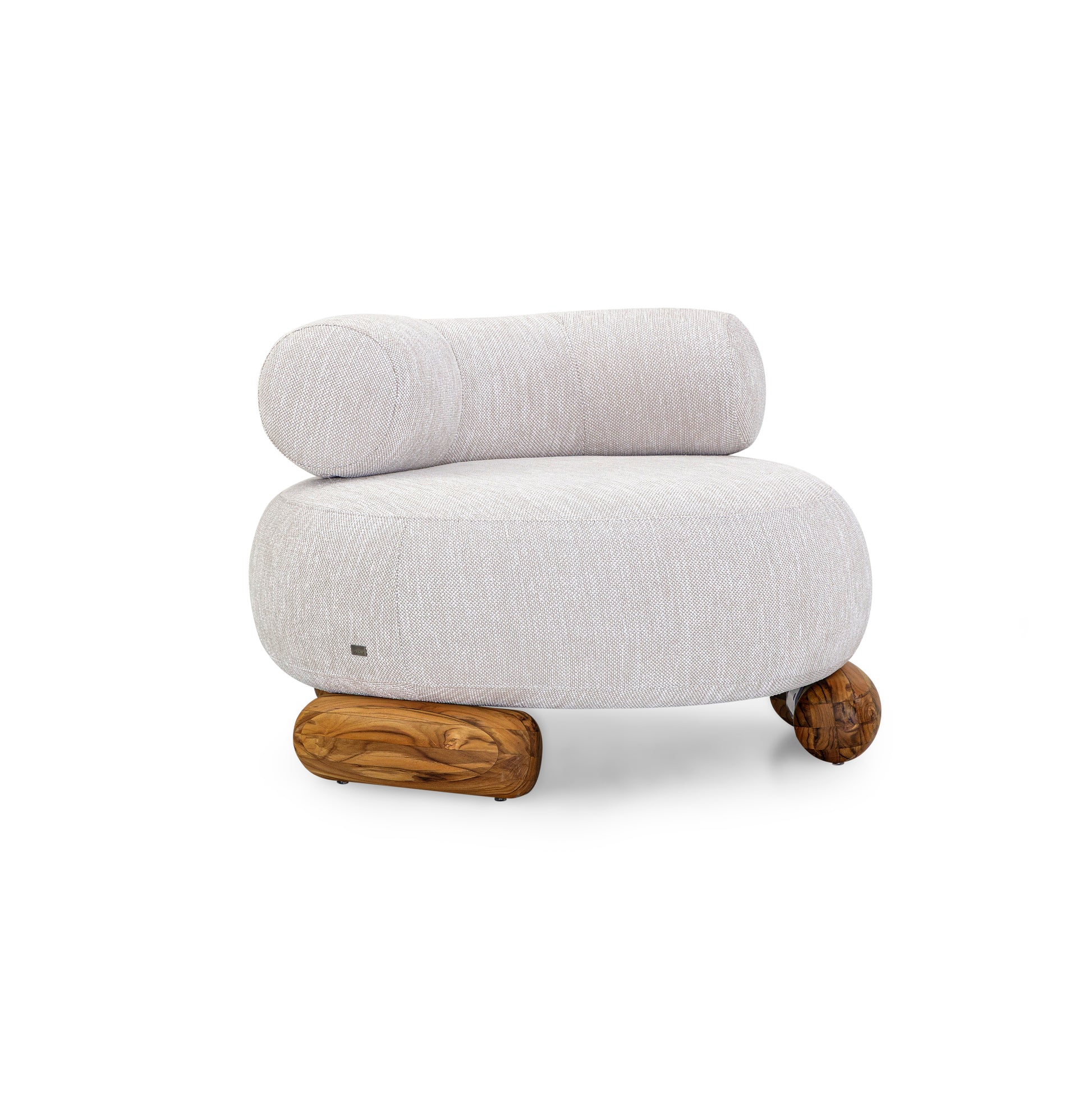 Modern chair with a cylindrical backrest and wooden legs on a white background