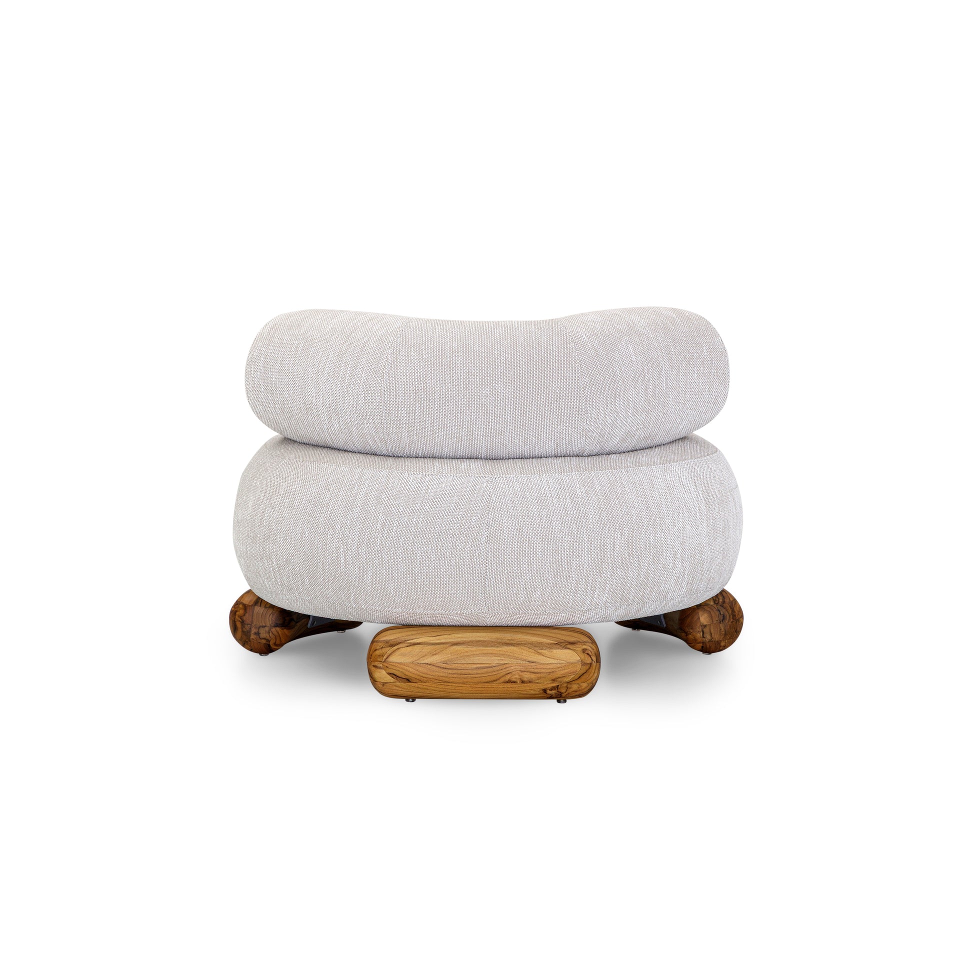 Gray ottoman with wooden legs on a white background