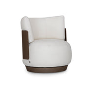 White armchair with brown accents on a white background