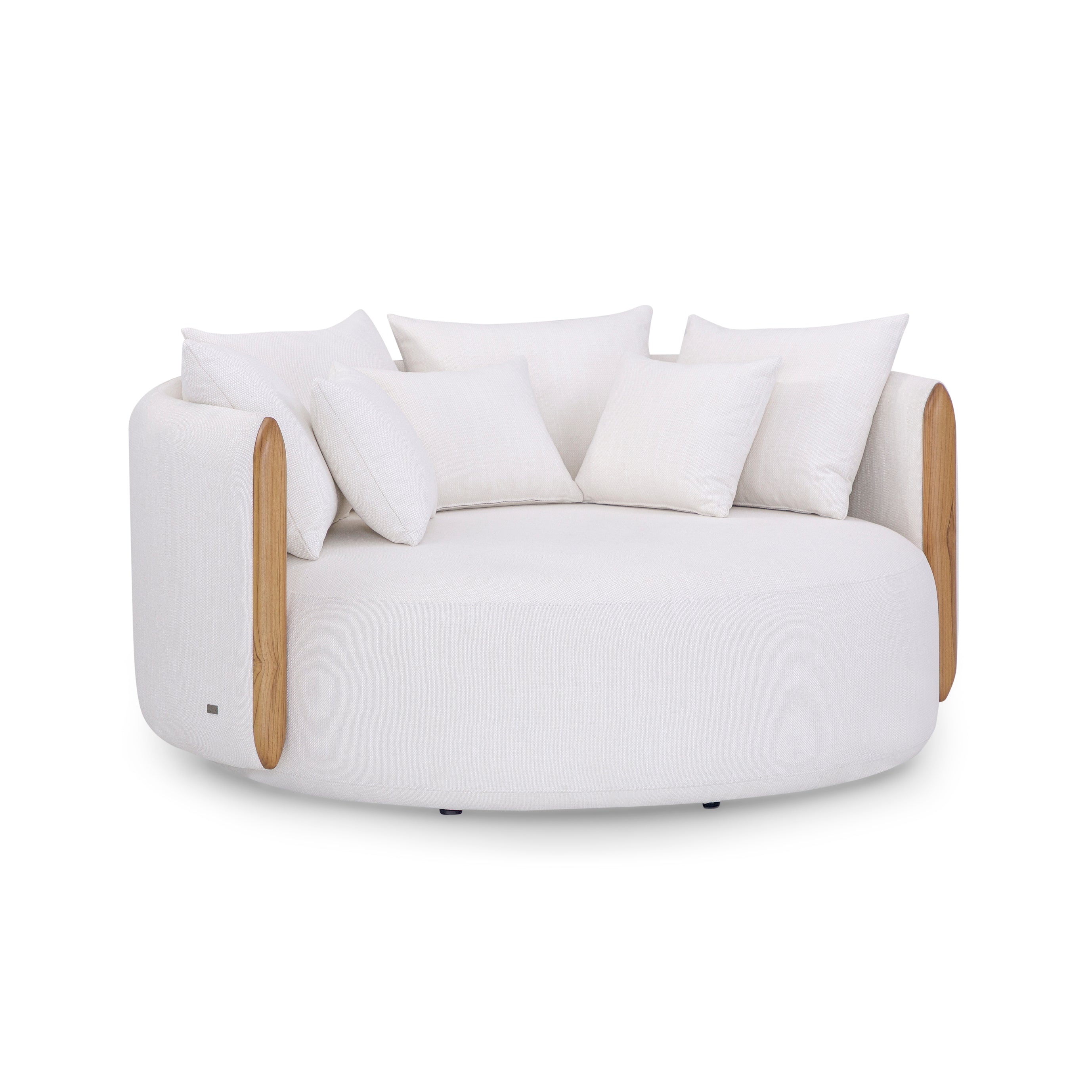 DOMO Chaise in Chinaberry and White Fabric
