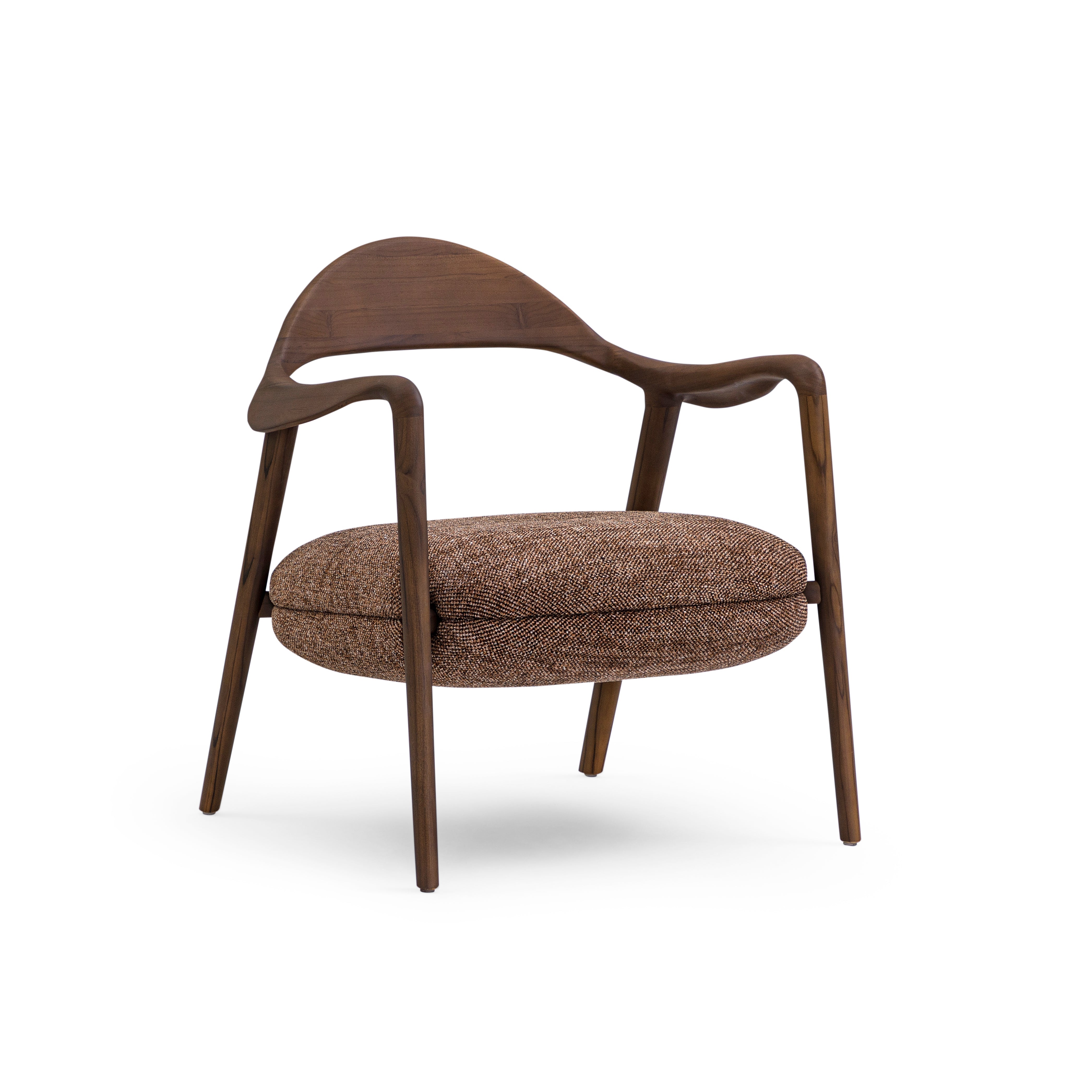 Brown armchair with a textured cushion on a white background