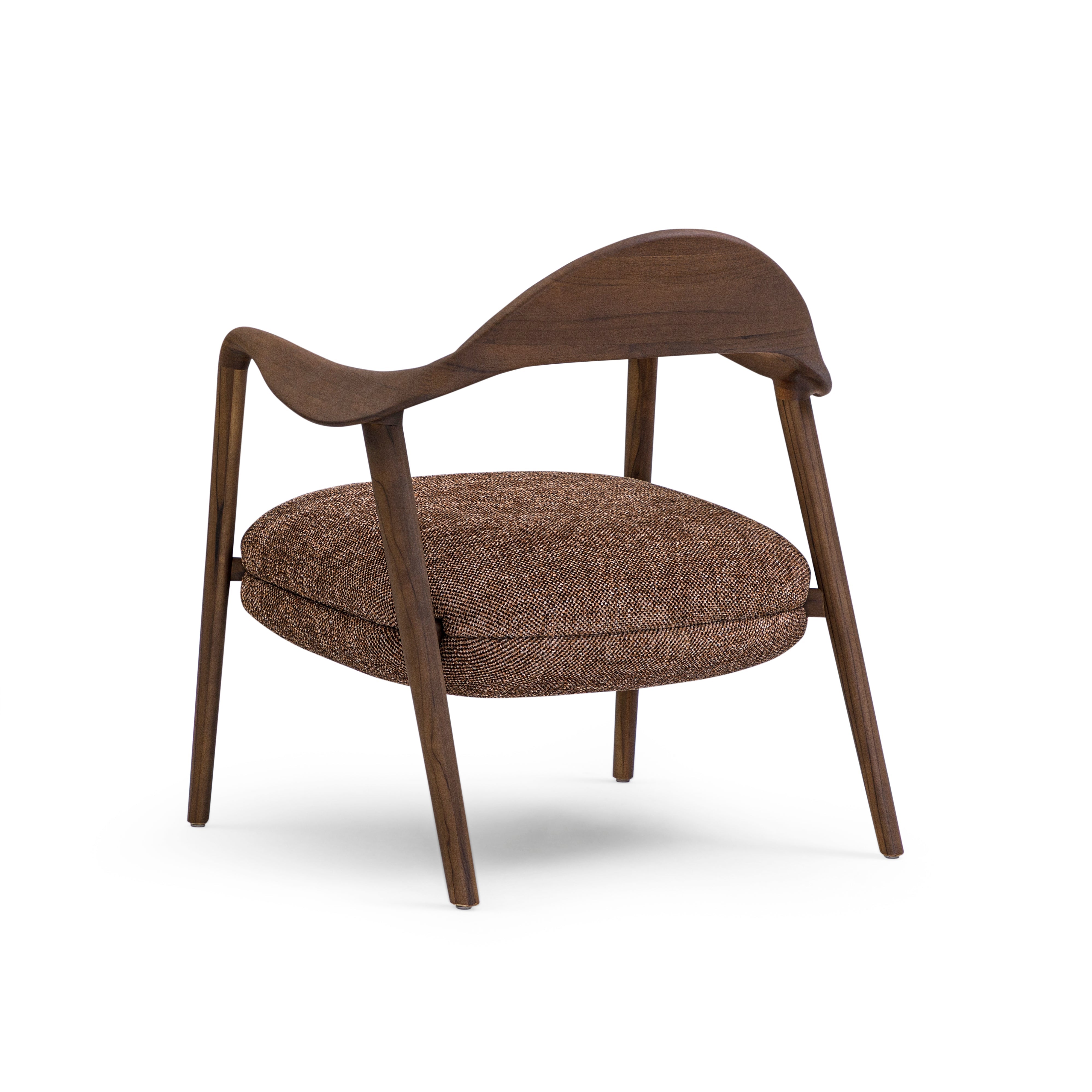 Brown armchair with wavy wooden design on a white background