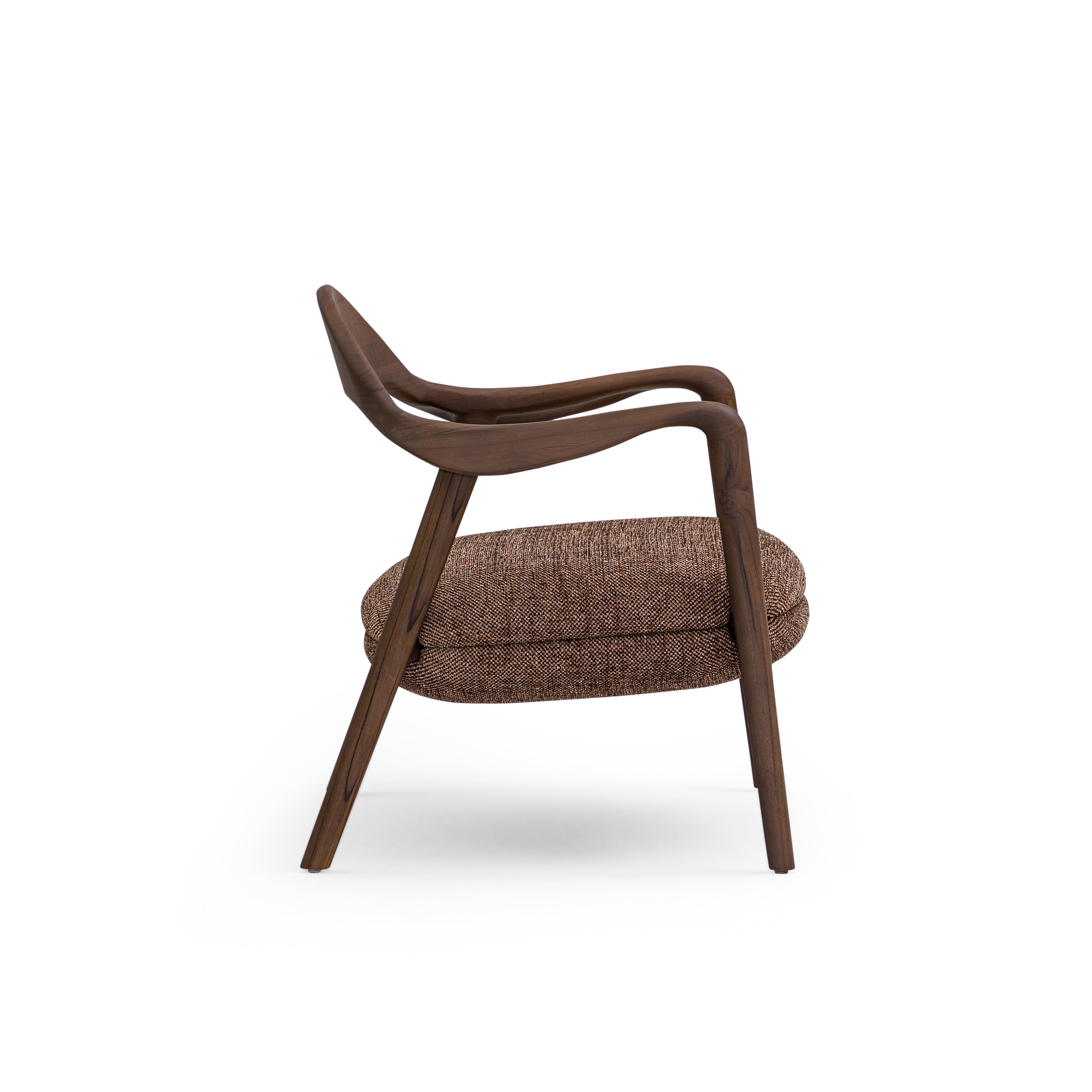 Brown armchair with wooden frame on a white background
