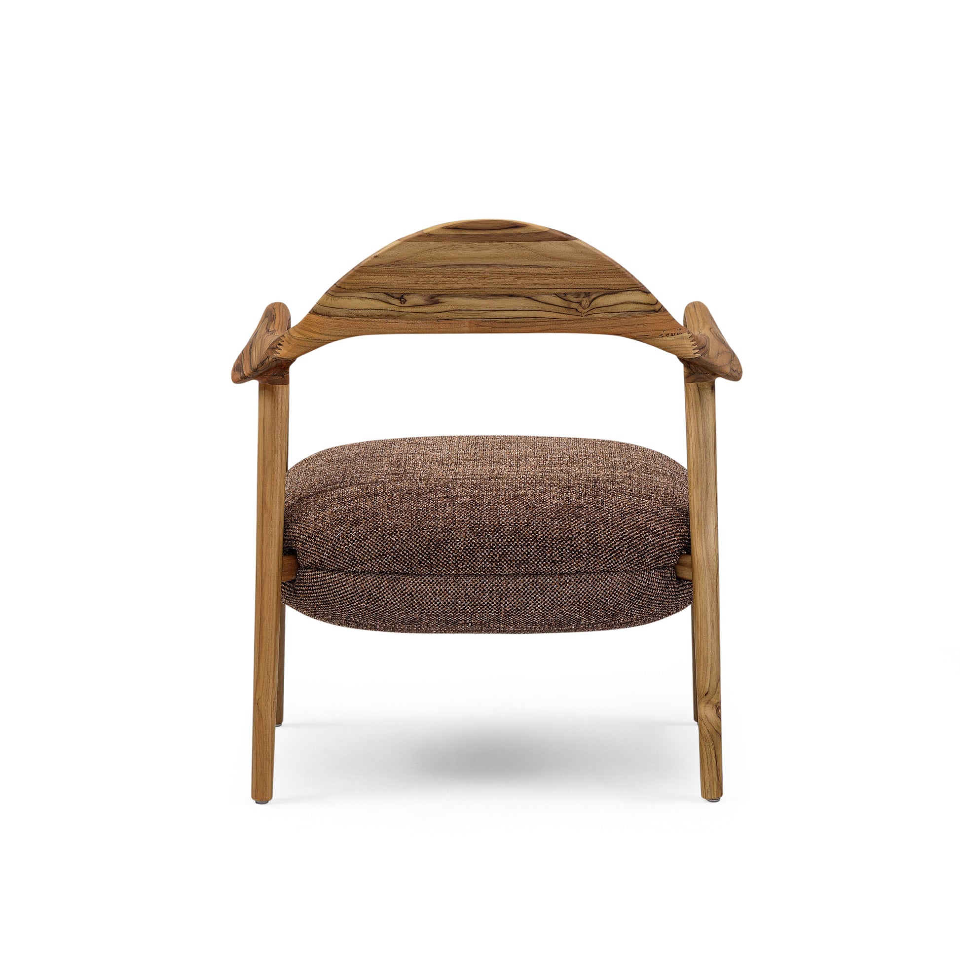 Wooden chair with a brown cushion on a white background