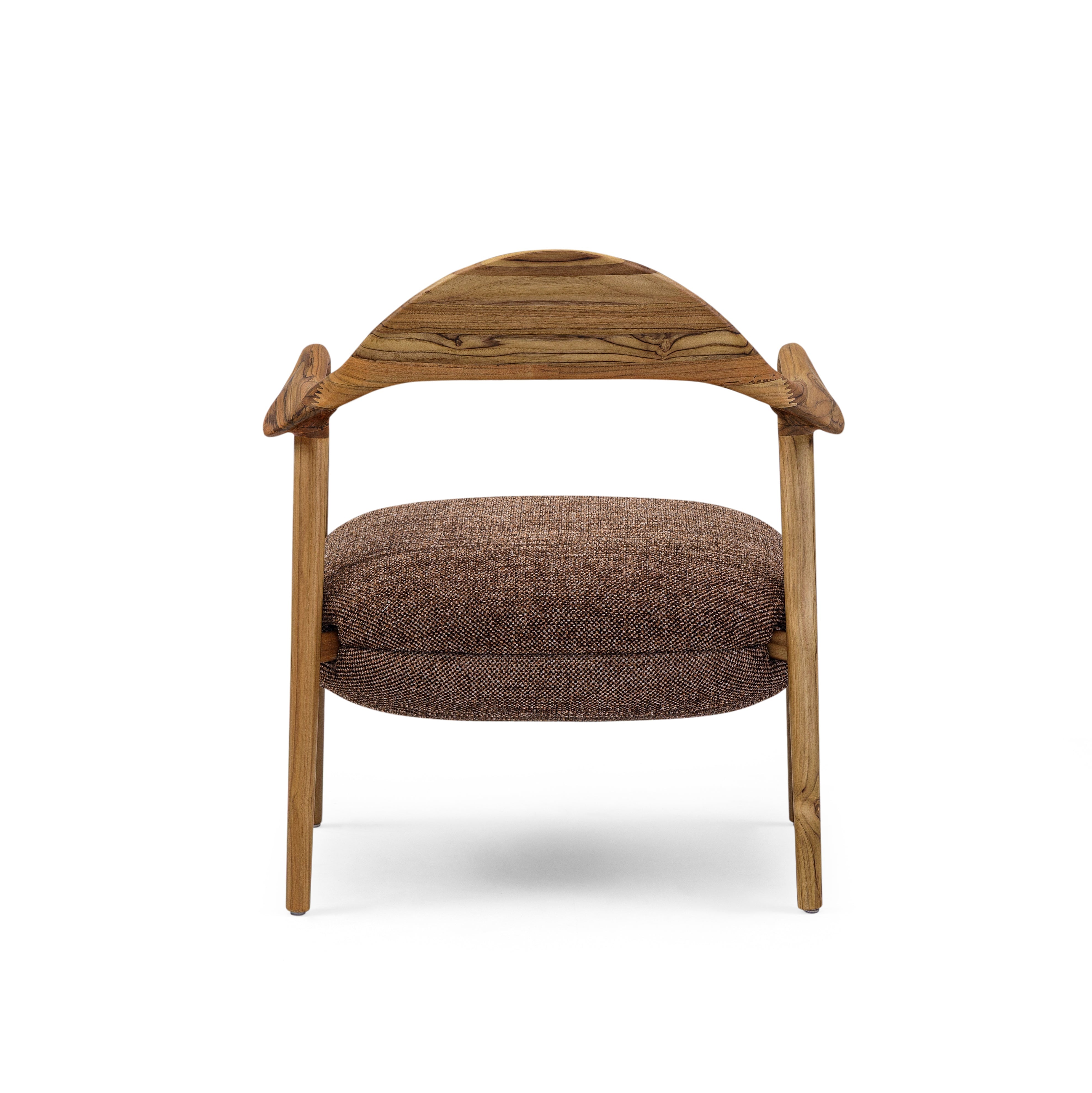 Wooden chair with a brown cushion on a white background