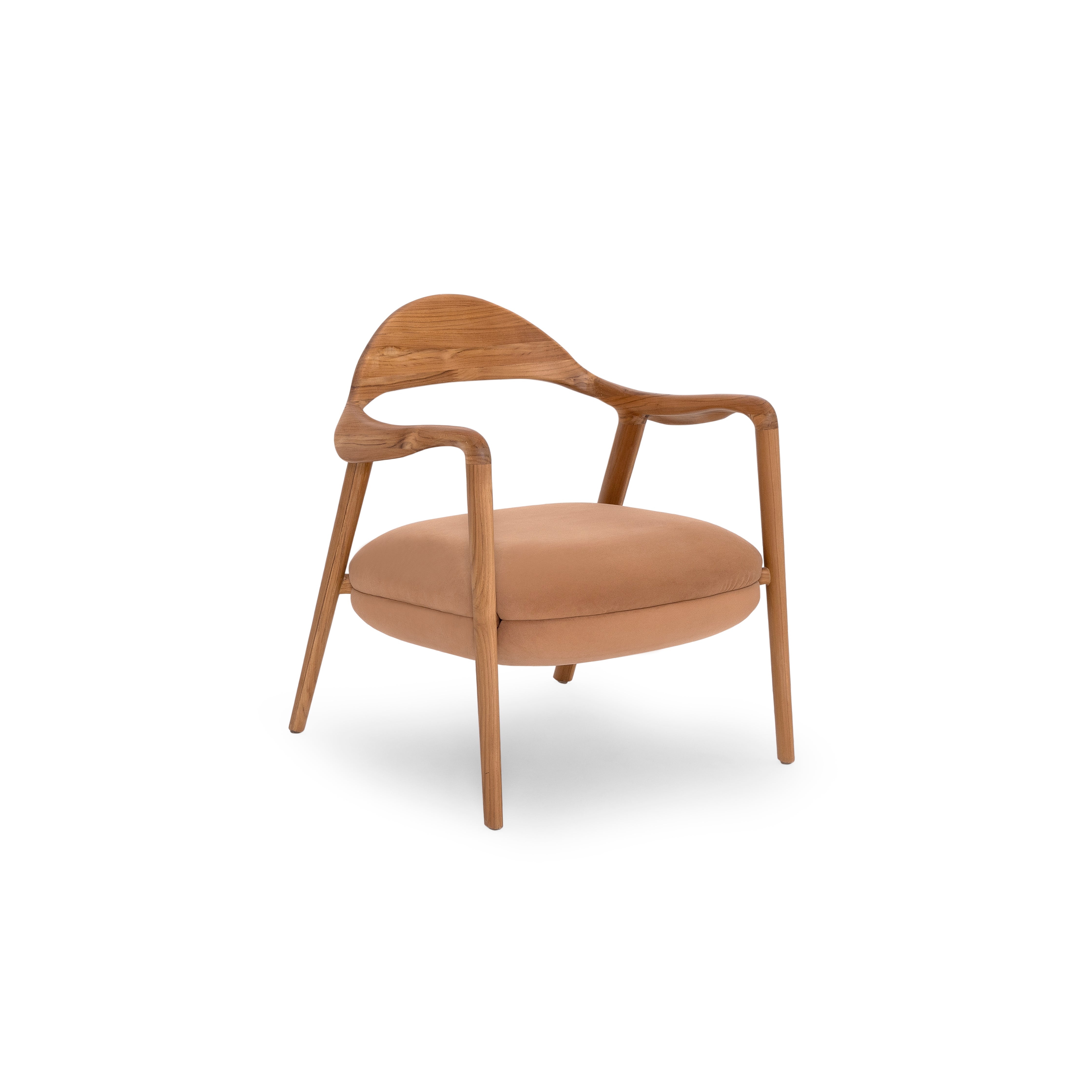 Wooden chair with a brown cushion on a white background