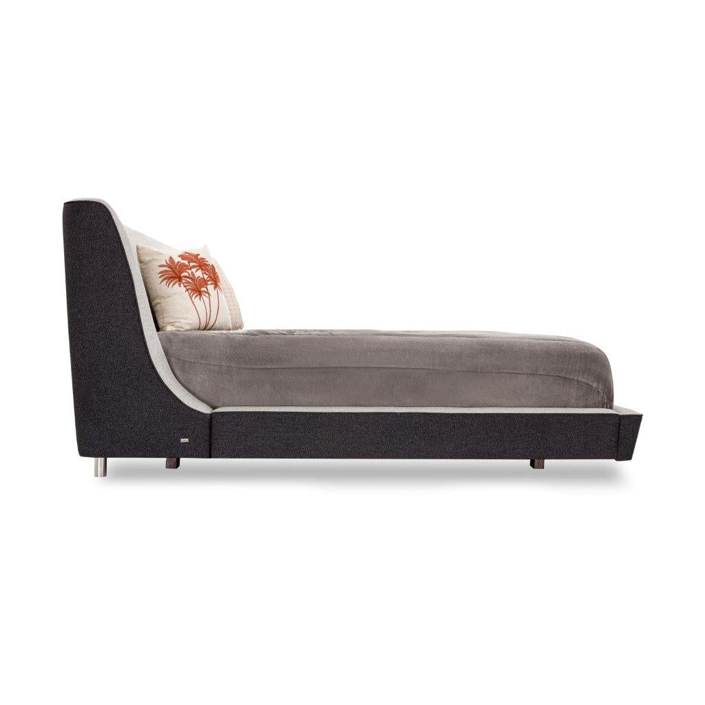 MUSA Queen Bed in Charcoal and Light Gray fabric