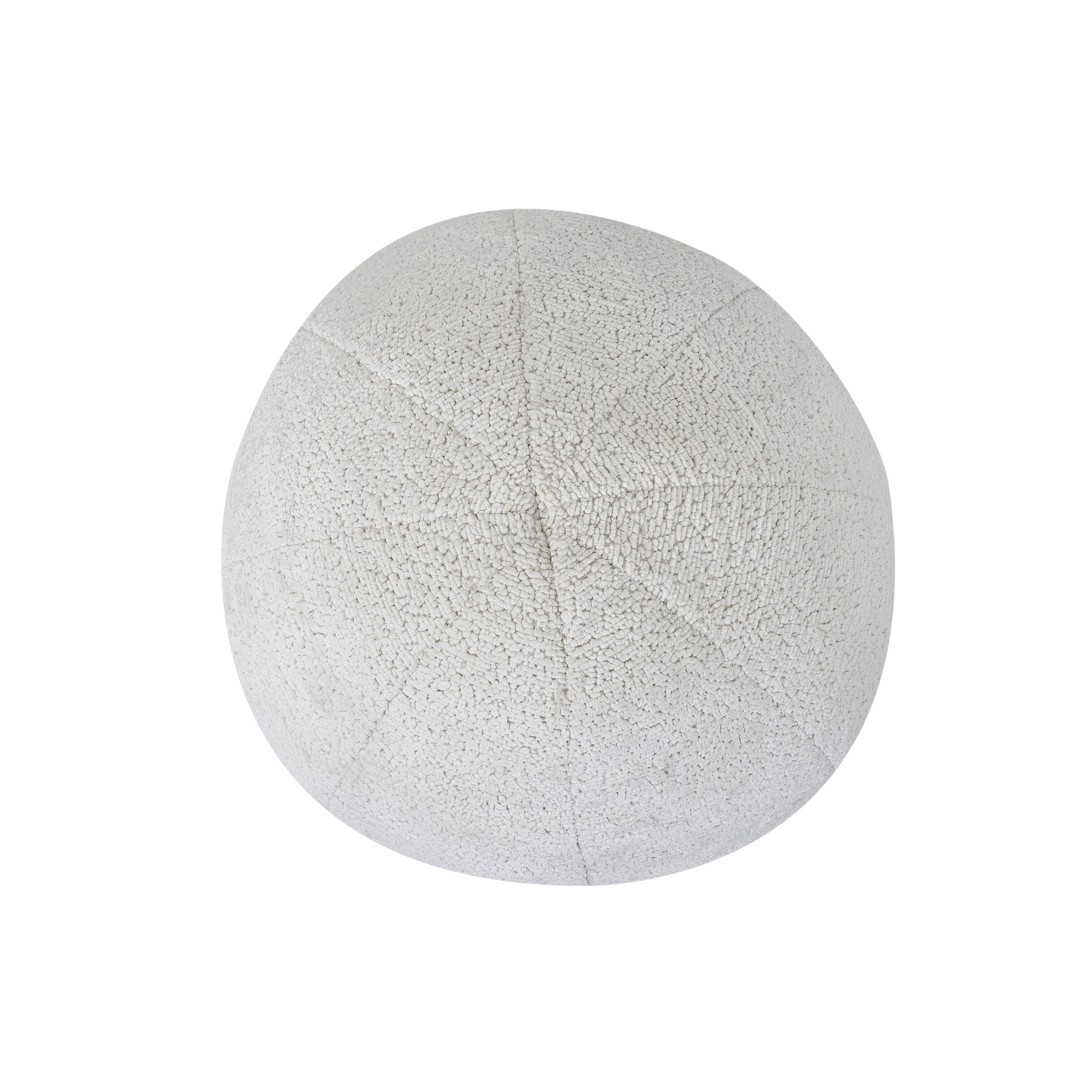 Round, textured gray object on a white background