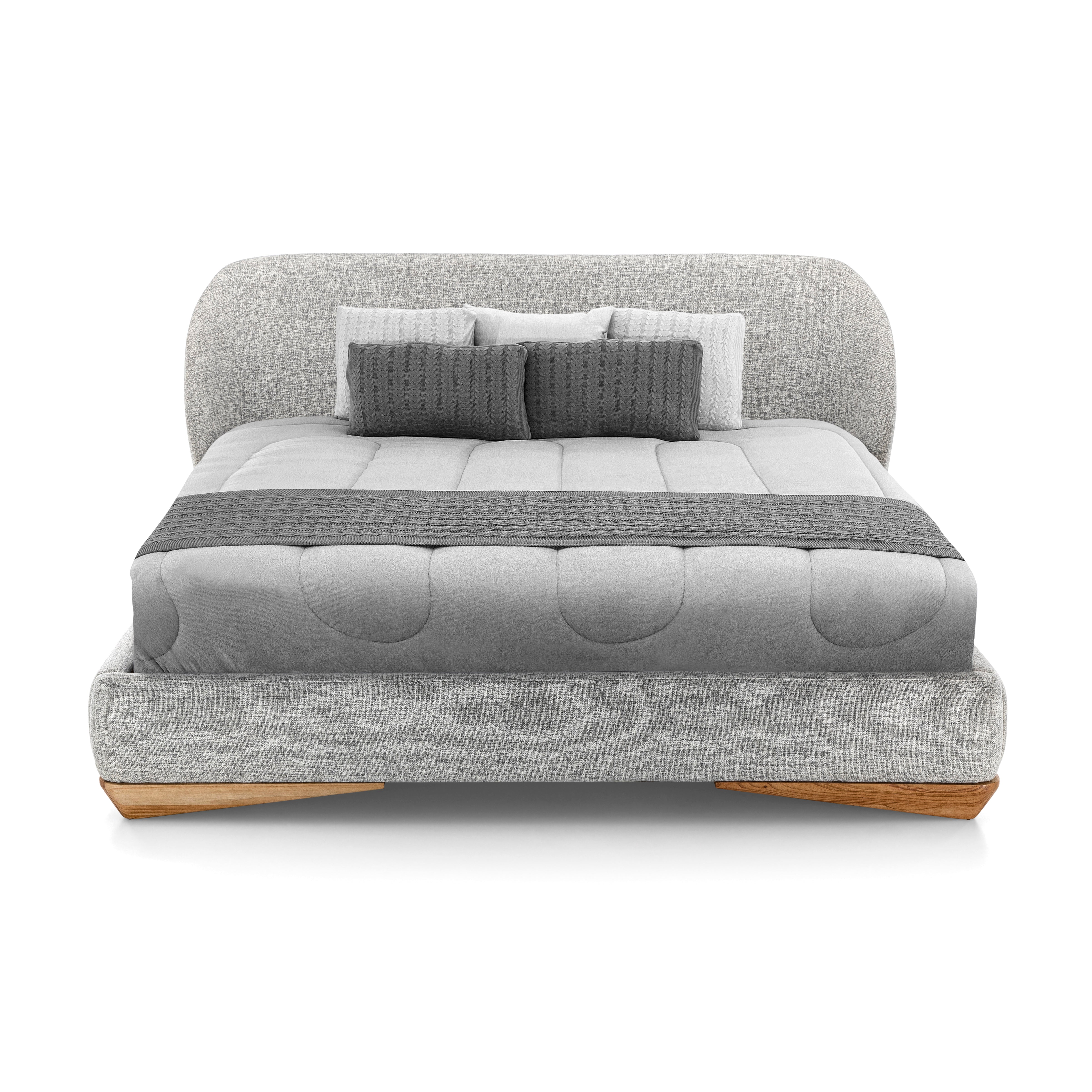 SENILIA King Bed in Walnut and White Fabric
