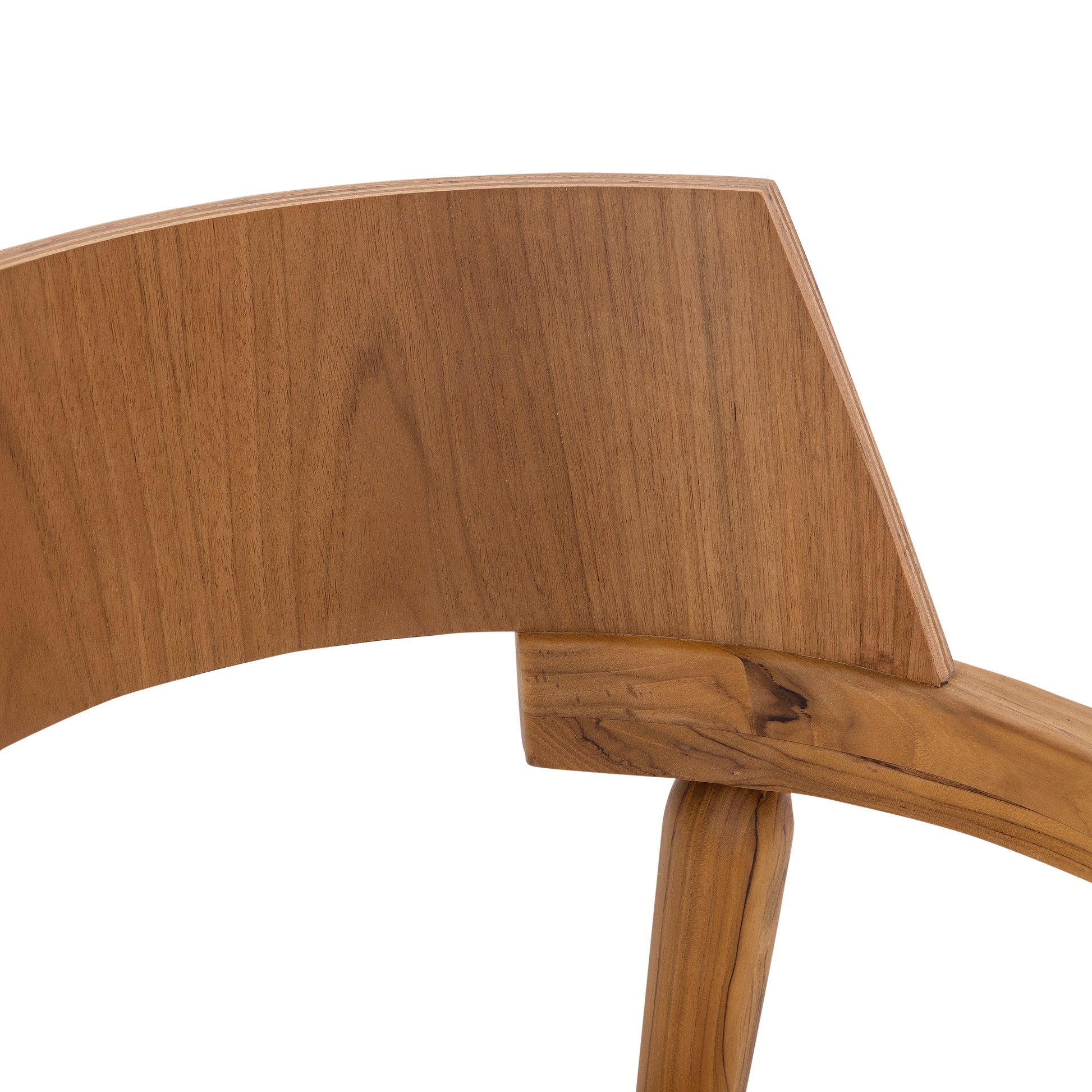 Close-up of a wooden chair with a curved backrest on a white background