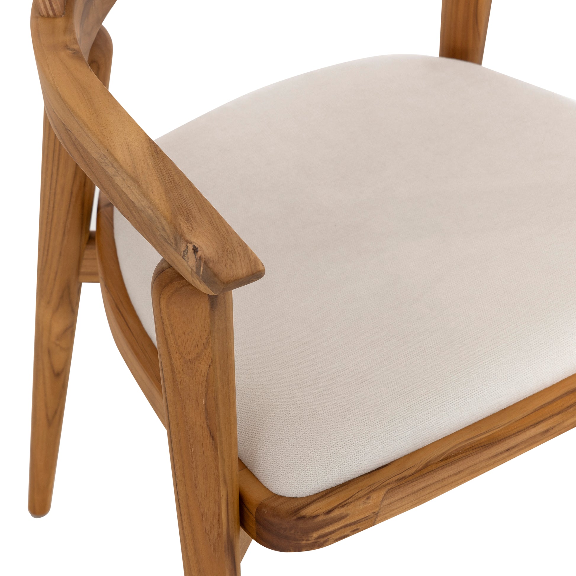 Wooden chair with a white cushion on a white background
