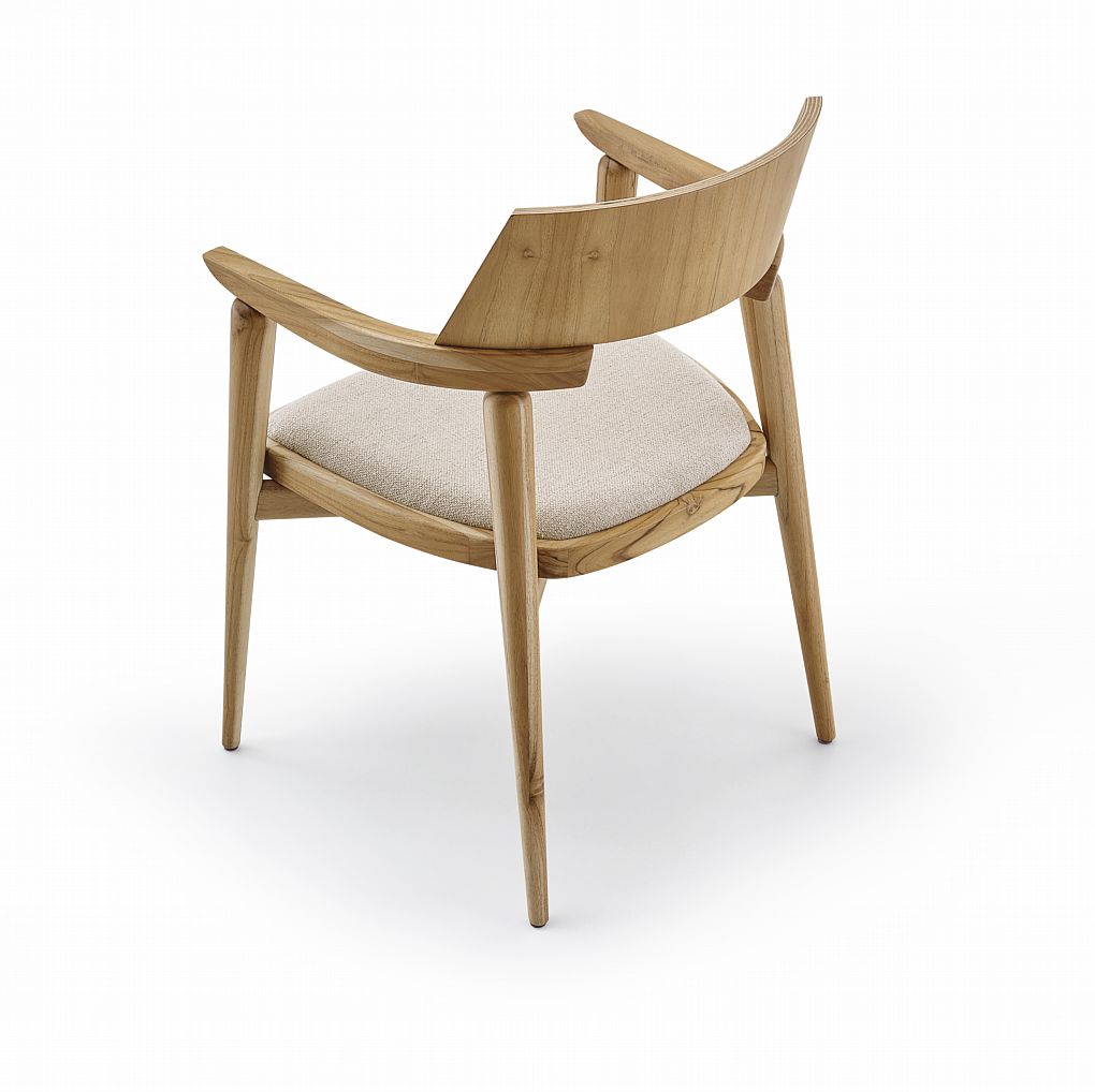 Wooden chair with a beige cushion on a white background