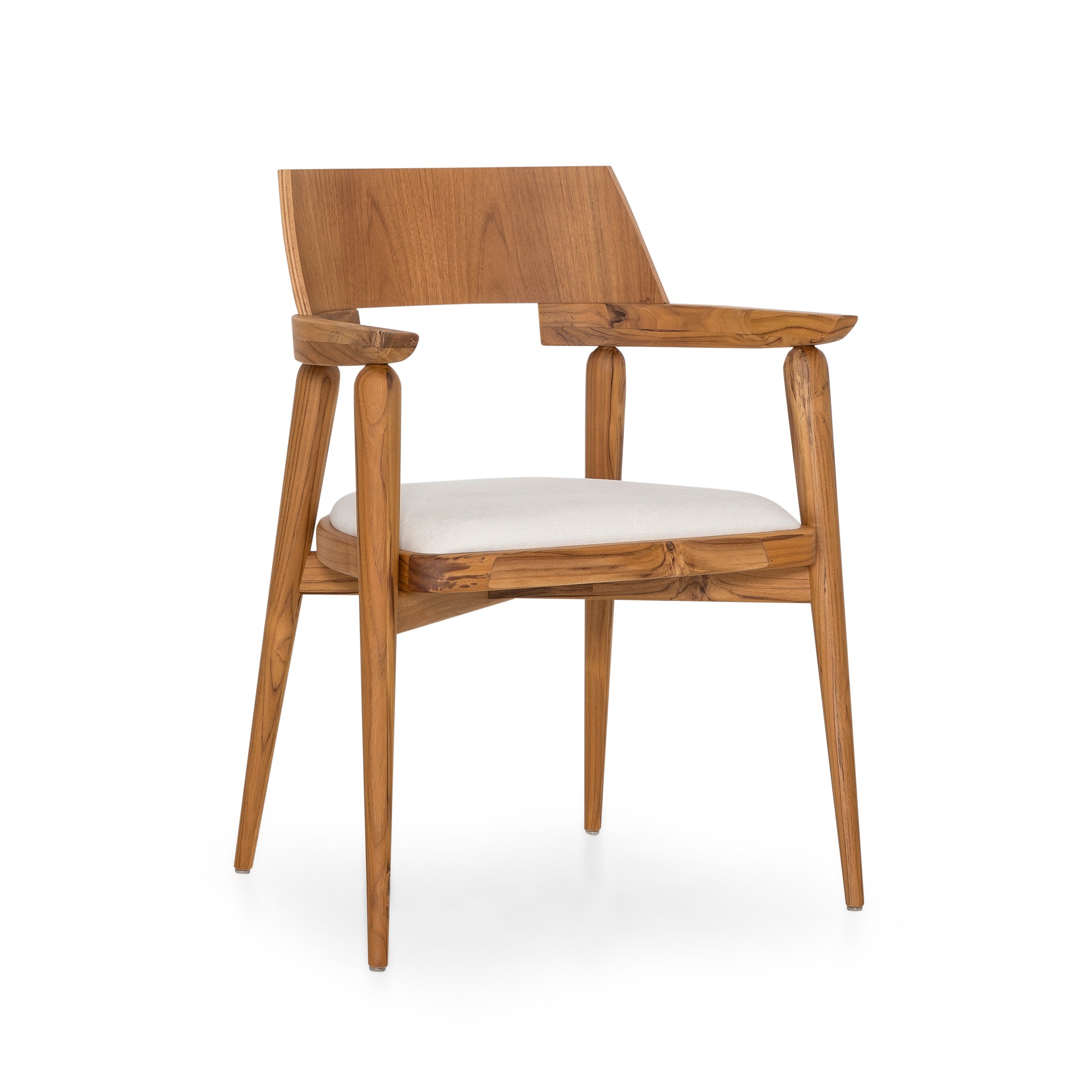 Wooden chair with a white cushion on a white background