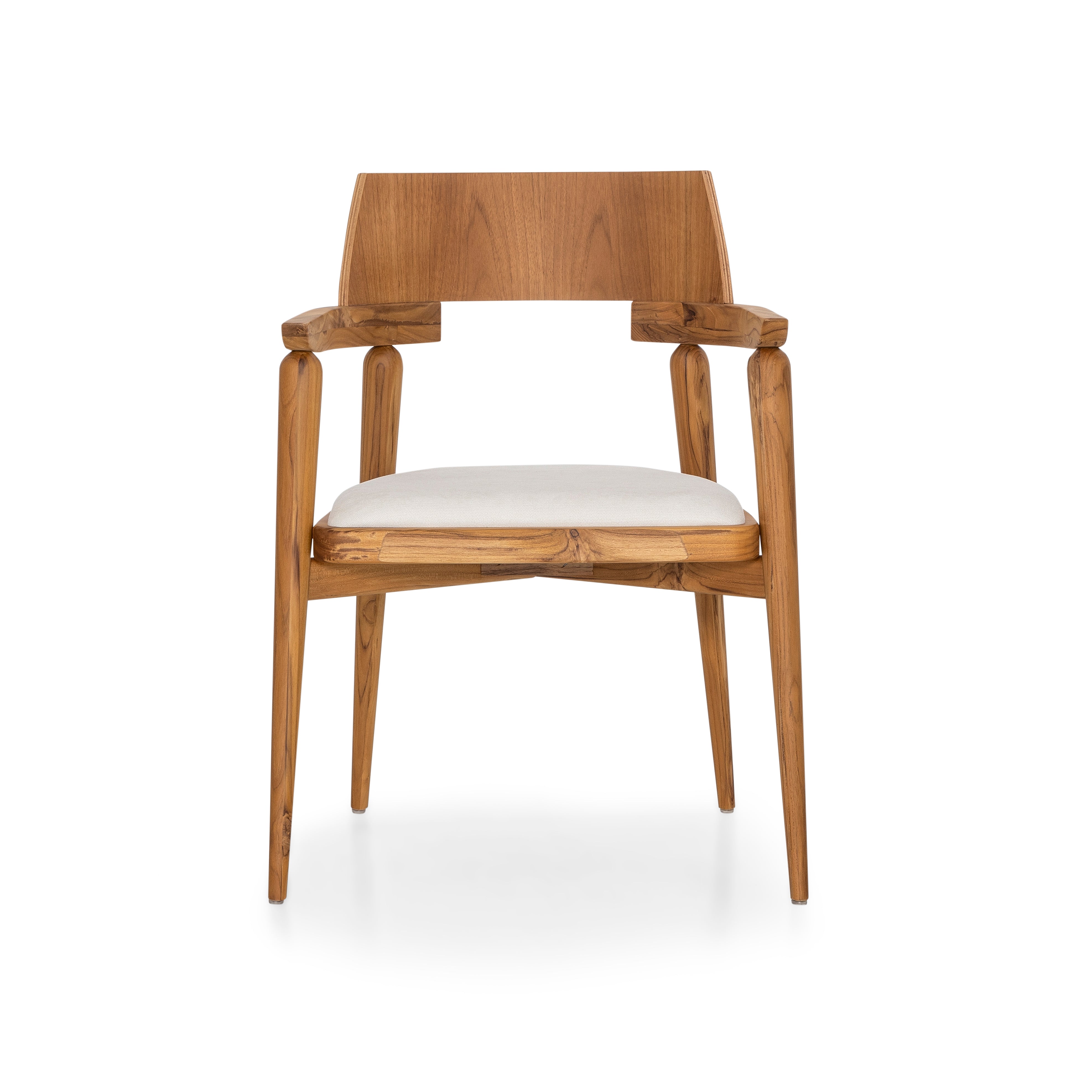 Wooden chair with a white cushion on a white background