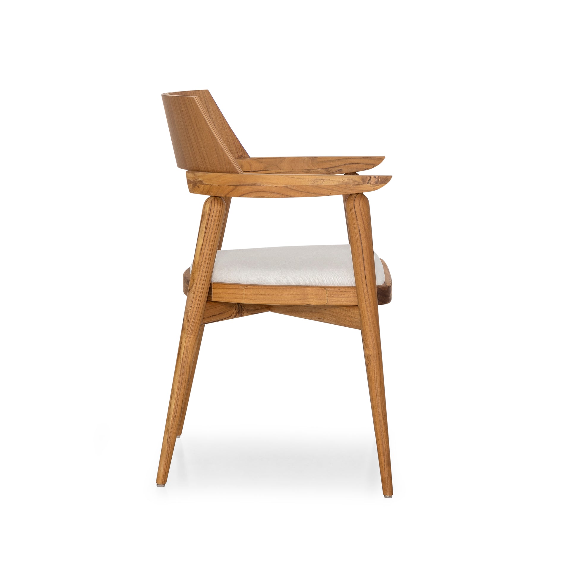 Wooden chair with a white cushion on a white background
