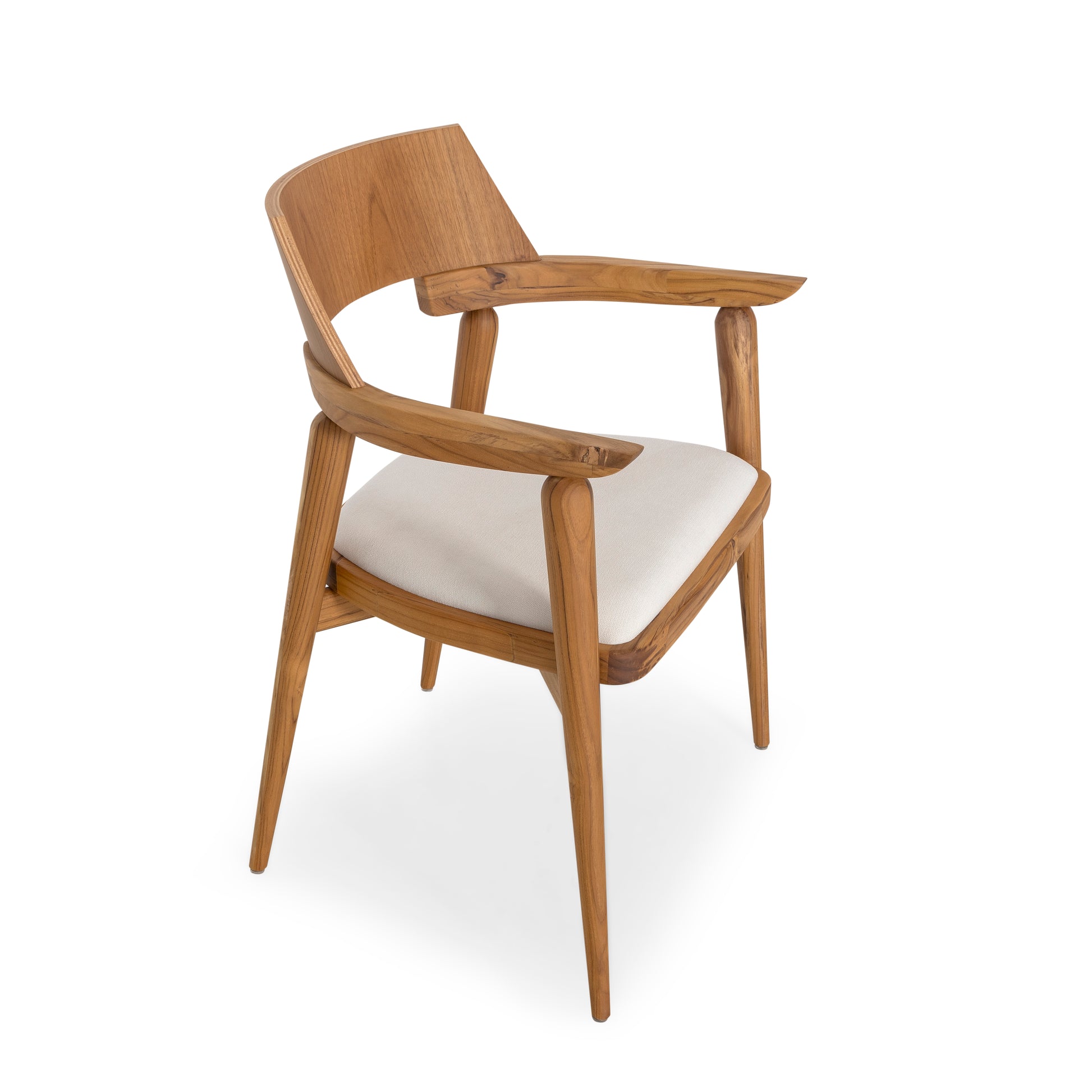Wooden chair with a white cushion on a white background
