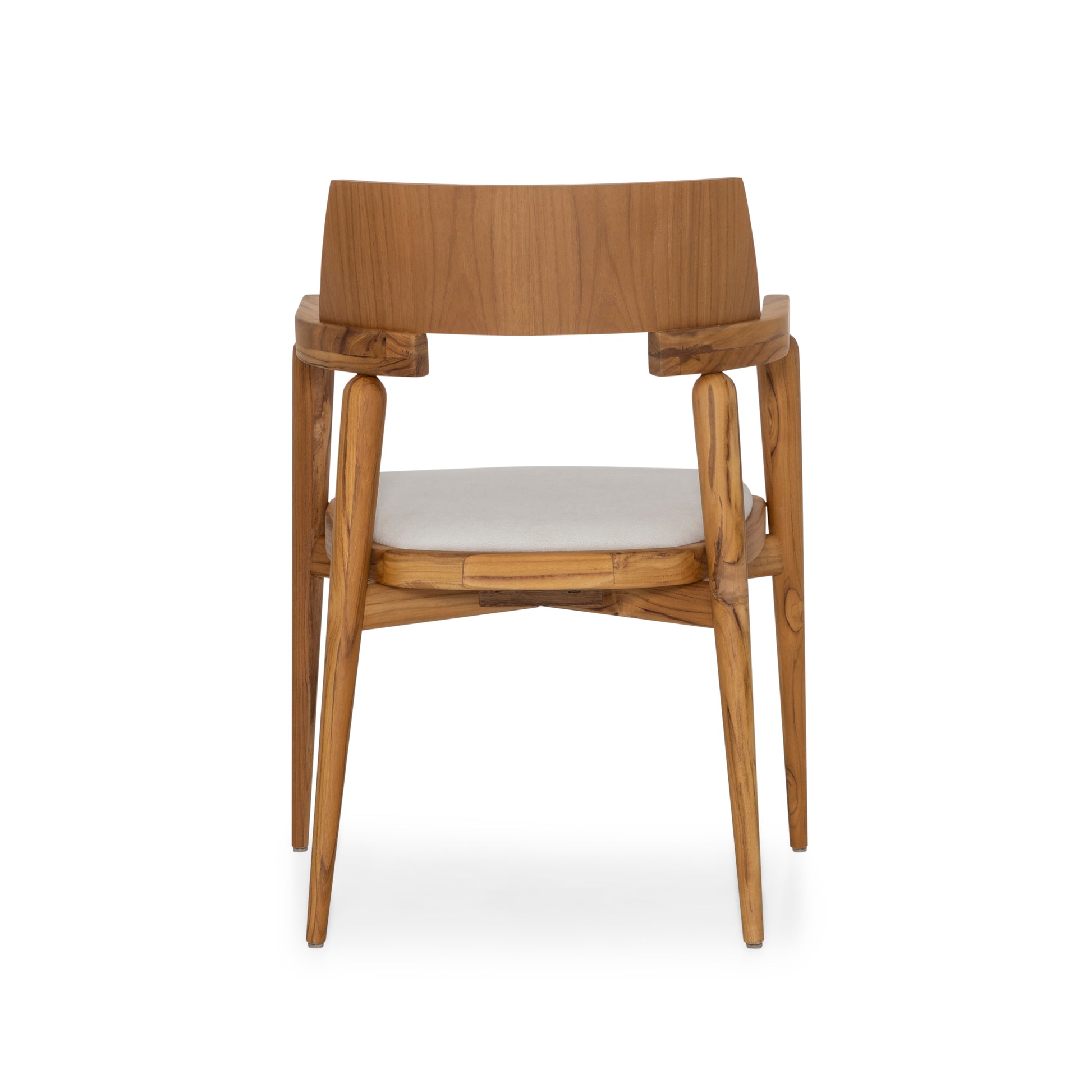 Wooden chair with a white cushion on a white background